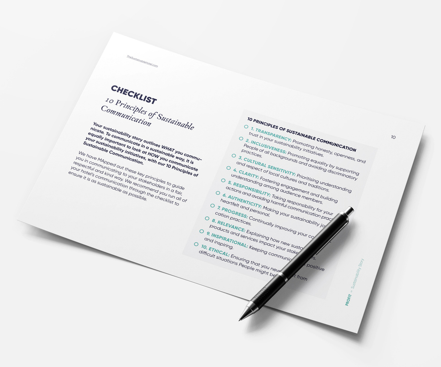 Close-up of the template for writing a hotel sustainability story.